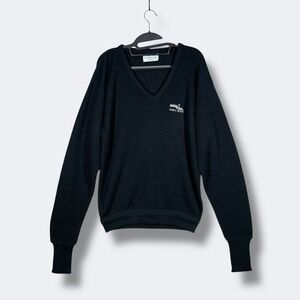 Vintage Pickering Pebble Beach V-Neck Sweater Men L Black Knit Retro Sporty Golf